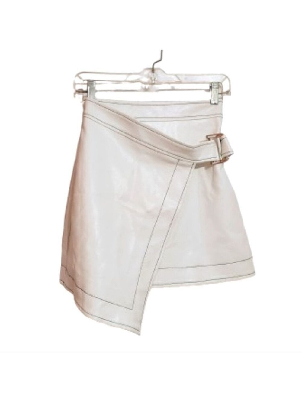 J. ING White Black Faux Leather A Line Mini Skirt X Small